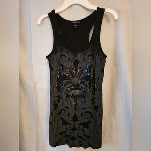 FANG... Beautiful Black Tank Top With Black Cystal Accent Beads.